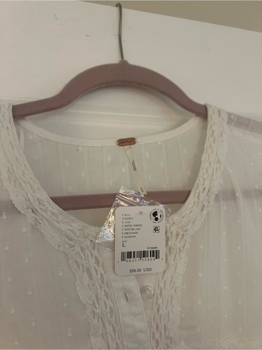 Free People Cream Lace-Trim Peasant Blouse - Picture 2 of 6